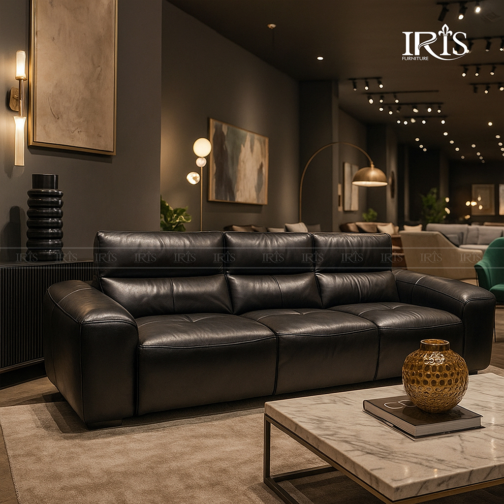 Sofa Da Thật Cao Cấp Carlo 10 Ghế được làm bằng da bò Ý có độ mát, độ căng bóng và độ nhăn tự nhiên