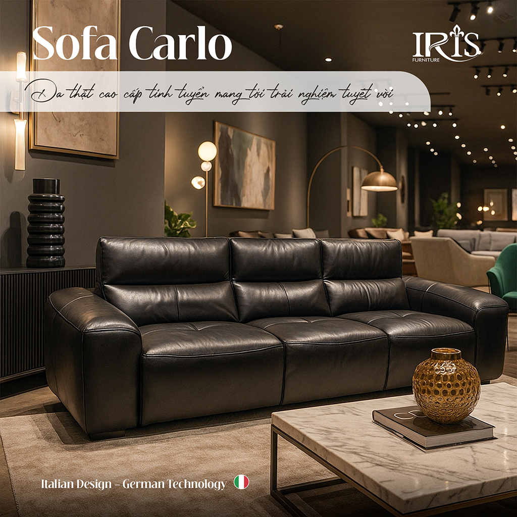 Sofa Da Thật Cao Cấp Carlo 8 Ghế được làm từ da thật từ Ý với các đường nét tinh xảo