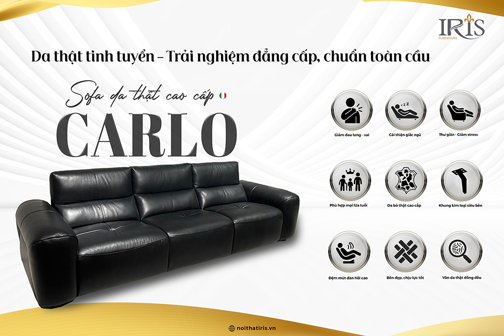 Sofa Da Thật Cao Cấp Carlo 13 Trải nghiệm cảm giác mềm mại của ghế với chất liệu da tinh tuyển