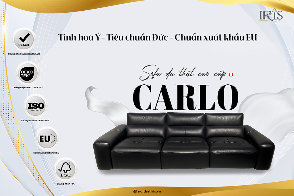 Sofa Da Thật Cao Cấp Carlo 14 Ghế sofa là sự kết hợp giữa tinh hoa Ý và Đức