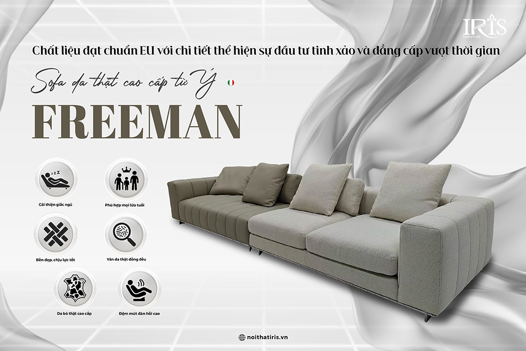 Sofa Da Thật Cao Cấp Freeman 14 Ghế với chất liệu chuẩn EU và được thiết kế tinh xảo qua từng chi tiết