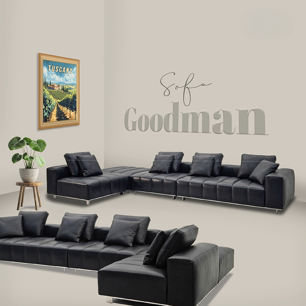 Sofa góc chữ L với cấu trúc linh hoạt, giúp tối ưu diện tích sinh hoạt cho phòng khách từ 25-40m²